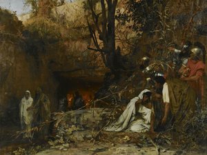 Perseguidores cristãos na entrada das catacumbas, 1874 de Henryk Siemiradzki