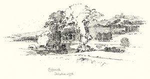 Chatsworth, Derbyshire, em 1775 (litho) de Herbert (after) Railton