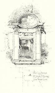 Porta e escadaria para o Dr. Johnsons Chambers, Inner Temple Lane, Londres (litho) de Herbert (after) Railton
