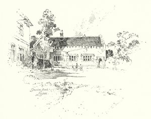 Grammar School, Lichfield, onde o Dr. Johnson frequentou a escola (litho) de Herbert (after) Railton