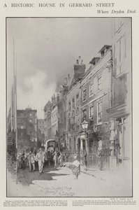 A casa na Gerrard Street, Londres, onde o poeta John Dryden morreu em 1700 (litho) de Herbert (after) Railton