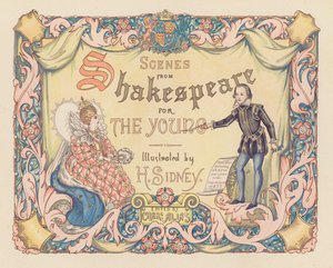 Ilustração da página de rosto de "Scenes from Shakespeare for the Young" (litografia a cores)