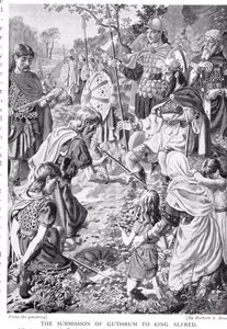 A apresentação de Guthrum ao rei Alfred, ilustração da "História das Nações de Hutchinson"