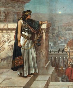 Antiguidade Romana : "O último olhar de Zenobia sobre Palmyra" A Imperatriz de Palmyra Septimia Bathzabbai Zenobia capturada pelo Imperador Romano Aureliano deve deixar o seu reino, 272" Pintura de Herbert Gustave Schmalz (1856-1935) 1888 Galeria de Arte o