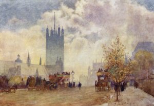 Victoria Tower e East End of Westminster Abbey (cor litho) de Herbert Menzies (after) Marshall