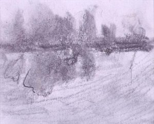Um grupo de árvores refletidas na água (pastel e lavar no papel) de Hercules Brabazon Brabazon