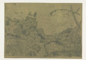 Vale da Montanha, à direita um homem carregando um pau de Hercules Segers