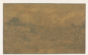 Vale com um rio e uma cidade com quatro torres de Hercules Segers
