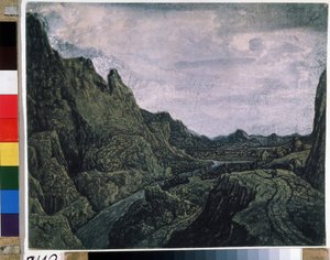 Vale rochoso com uma estrada. Desenho de Hercules Pietersz Seghers (ou Segers
