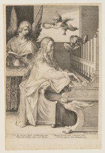 Santa Cecília tocando órgão com dois anjos de Herman Jansz. Muller