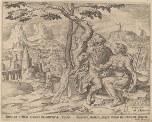 Judá dando o juramento a Tamar de Herman Jansz Muller after Maerten van Heemskerck