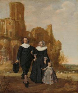 Retrato de um Casal com o seu Filho numa Paisagem de Herman Meynderts Doncker