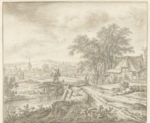 Paisagem montanhosa com uma fazenda por uma ponte de Herman Saftleven