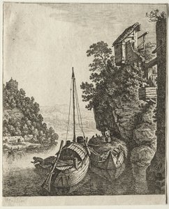 Dois barcos ancorados sob uma rocha, 1667.