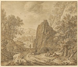 Paisagem de montanha com figuras