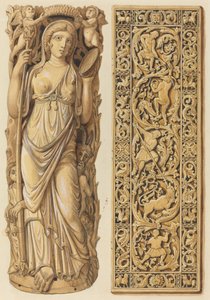 Renderizações de uma escultura em marfim de Ariadne do século VI e uma placa de marfim do século IX de Herman Wilhelm Soltau