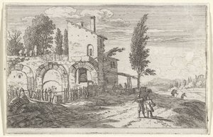 Pousada nas ruínas do palácio imperial
Página de título e doze vistas de Roma (título da série) de Herman van Swanevelt