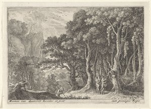Satyr recolhe fruta
Paisagens com sátiros (título da série) de Herman van Swanevelt