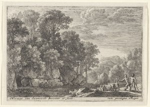 Dois sátiros com um rebanho de cabras
Paisagens com sátiros (título da série) de Herman van Swanevelt