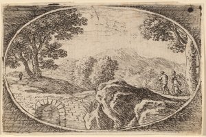 Duas figuras perto de uma pequena ponte de pedra de Herman van Swanevelt