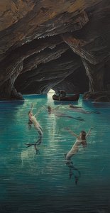 Um pescador e sereias na gruta azul em Capri