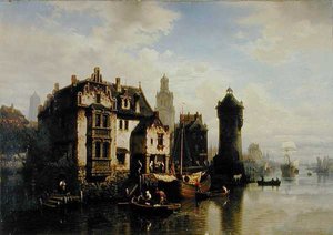 Vista de Roterdão (óleo sobre painel) de Hermann Meyerheim