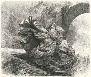 Frederico Barbarossa se afogando no rio Saleph na Terceira Cruzada, 1190