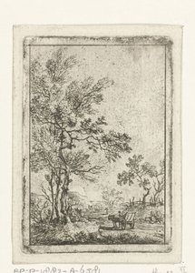 Paisagem com árvores altas e cavalo e carruagem de Hermanus Fock