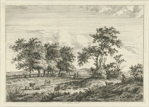 Paisagem com desenhista e cachorro de Hermanus Fock