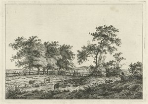 Paisagem com desenhista e cão de Hermanus Fock