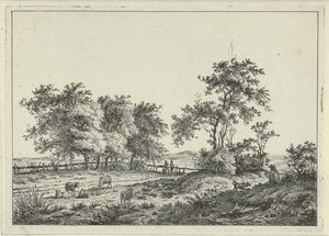 Paisagem com desenhista e cão de Hermanus Fock