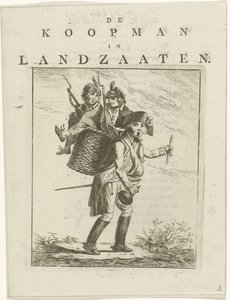 Folha de música e desenho animado com soldados Desenho em Willem V O comerciante em Landzaaten (título no objeto)