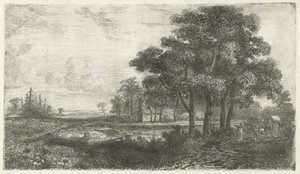 Paisagem arborizada com vagão coberto de Hermanus Jan Hendrik van Rijkelijkhuysen