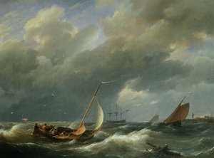 Navegação ao largo de um porto holandês de Hermanus Koekkoek