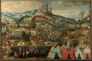 Um cerco em Therouanne, com um exército liderado por Carlos V acampado abaixo da cidade