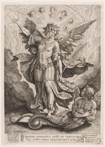 São Miguel triunfando sobre o dragão de Hieronymous Wierix