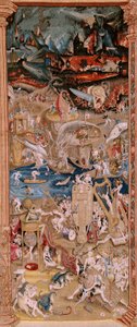 tapeçaria flamenga. Série Quatro tapeçarias após Hieronymus Bosch. O Jardim das Delícias Terrenas (Jardín de las Delicias). Quarta tapeçaria da série. Modelo Inspirado no trabalho de Hieronymus Bosch. Fabricação Oficina desconhecida, Bruxelas. Antes de 156