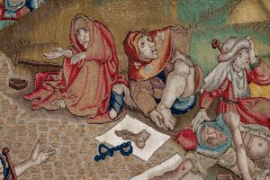 Tapeçaria inspirada no trabalho de Hieronymus Bosch, c.1560 (ouro, prata, seda e lã)
