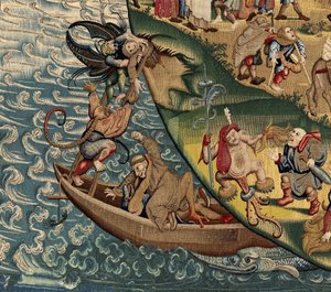 Tapeçaria inspirada no trabalho de Hieronymus Bosch, c.1560 (ouro, prata, seda e lã)