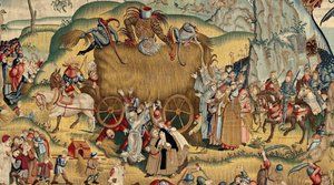 Tapeçaria inspirada no trabalho de Hieronymus Bosch, c.1560 (ouro, prata, seda e lã)