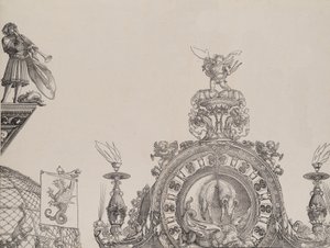 O Pináculo do Portal Direito, e um Trompetista e Estandarte do Portal Central, fr..., 1515.