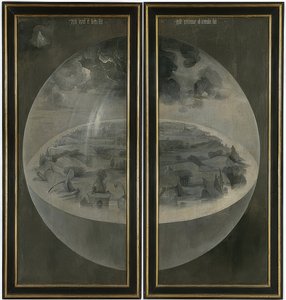 O Jardim das Delícias Terrenas. Tríptico, de volta: Criação. Por volta de 1500-05 de Hieronymus Bosch