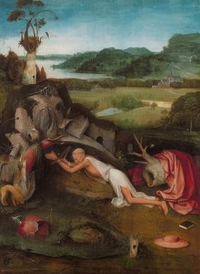 São Jerônimo no deserto. Por volta de 1490 de Hieronymus Bosch