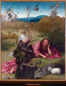 São João Batista no deserto - Pintura de Jheronimus van Aken, este Jerônimo (Hieronymus) Bosch (ca. 1450 -1516), óleo sobre madeira, 48,5x40 cm, cerca de 1489 - Madrid, Museo Lazaro Galdiano de Hieronymus Bosch