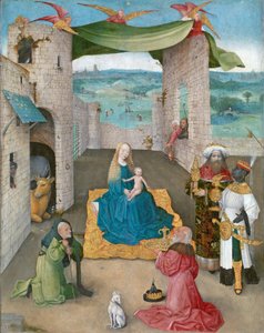 A Adoração dos Magos, c.1475 (óleo e ouro em carvalho) de Hieronymus Bosch