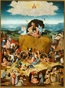 O Haywain. Um provérbio flamengo diz que O mundo é um
feno do qual cada um tira o que pode ... (pintura sobre madeira) de Hieronymus Bosch