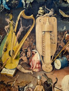 O Detalhe do Inferno da parte direita do tryptic de "The Garden of Terrestrial Delices" de Hieronymus Van Aeken (Aken) dit Jerome Bosch (1450-1516) de Hieronymus Bosch