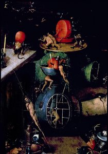 O último julgamento (retábulo): Detalhe de uma urna de Hieronymus Bosch