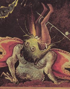 O Juízo Final, detalhe de um homem a ser comido por um monstro, c.1504 (óleo sobre painel) de Hieronymus Bosch