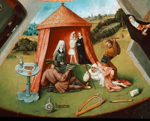 A Luxúria. Detalhe da tabela dos sete pecados cardeais (óleo sobre madeira de Hieronymus Bosch